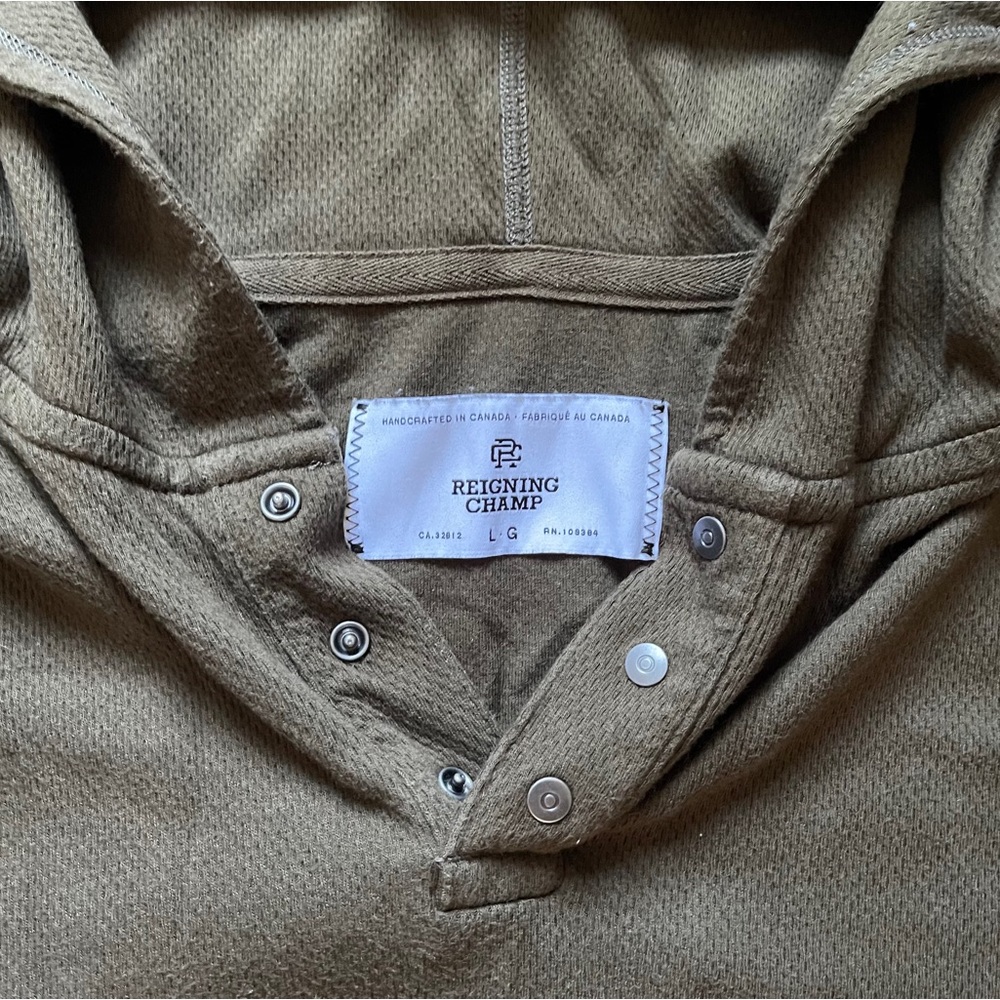 Reigning Champ Henley Hoodie, L, Olive
